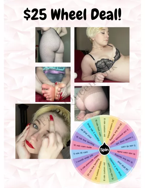 THIRST TRAP THURSDAY $25 wheel deal !!Live content• Customs• Worn Items • Sexting• Domme Content and Fetish friendly 😈 Dm for my menu All buyers must verify and I also will [selling] [kik] FairyQueenTink [snap] fairyqueentink