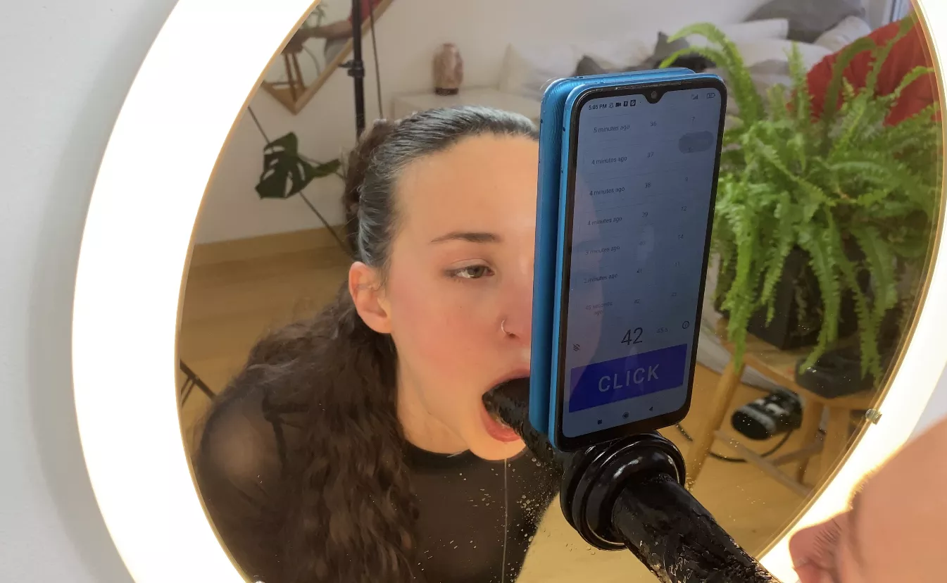 Training my throat with a big black dildo