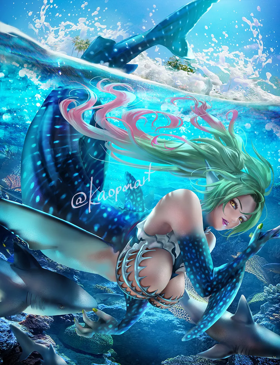 Whale shark mermaid