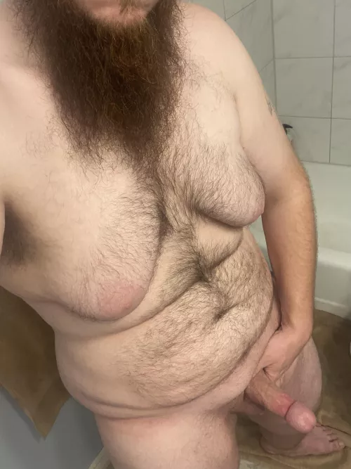Chubby dude with that morning wood