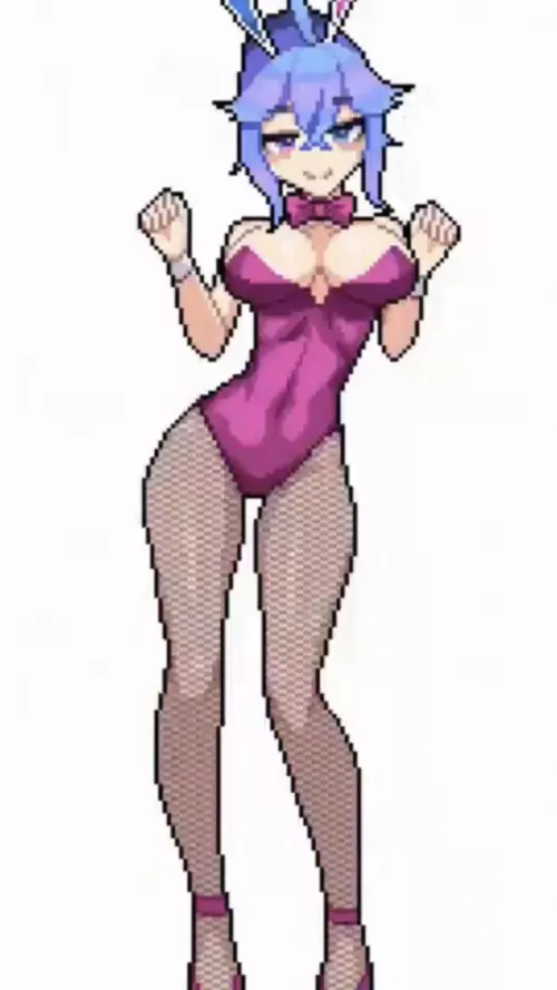 LF Color Source Pixel Art, Highleg Leotard, 1girl, Rabbit Ears, Fishnets