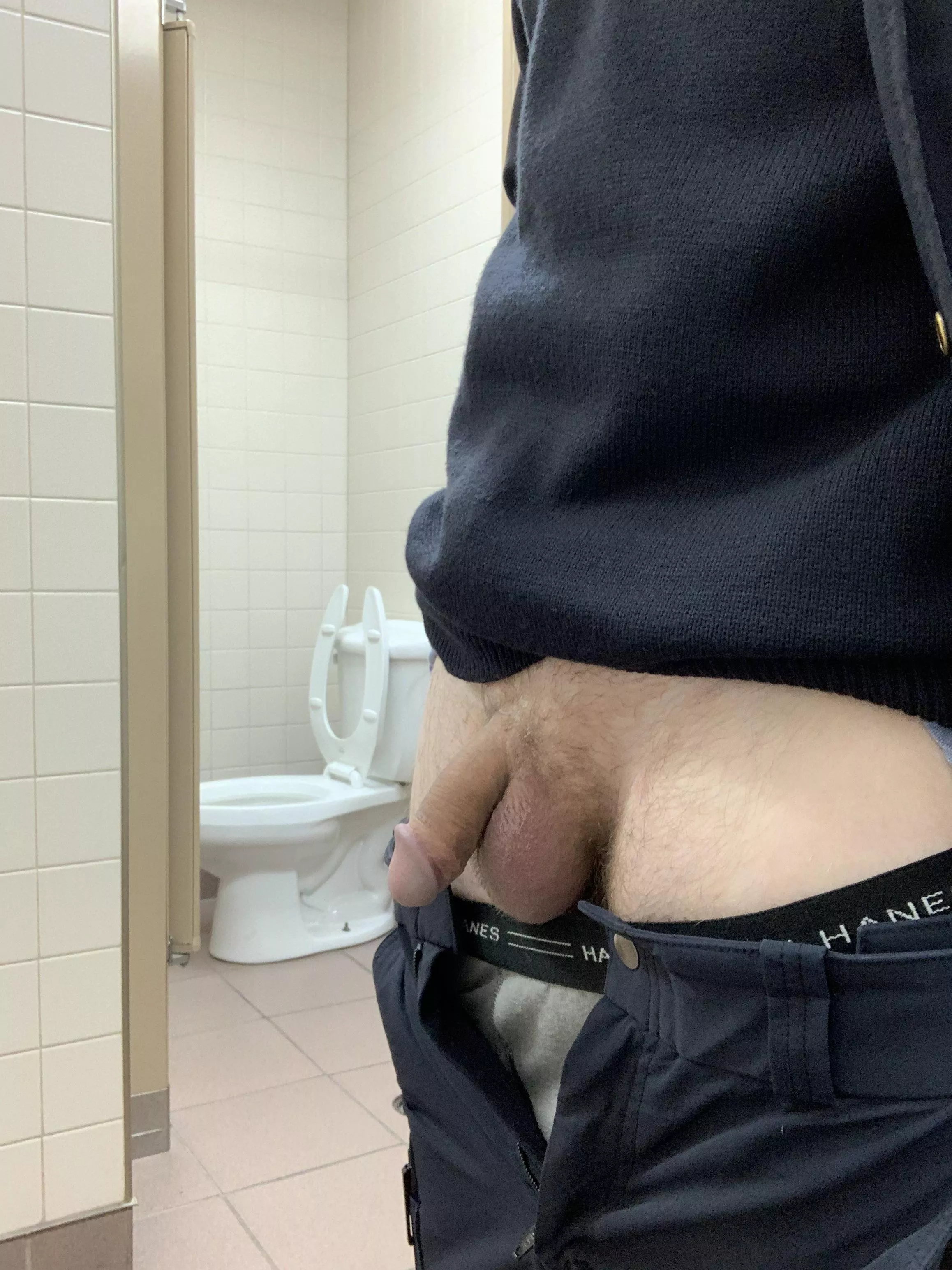 Soft cock out at work!