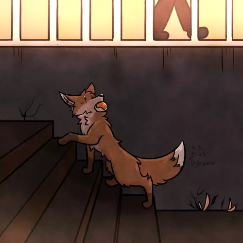 A little fox searching for food, what did it find? (art by me)