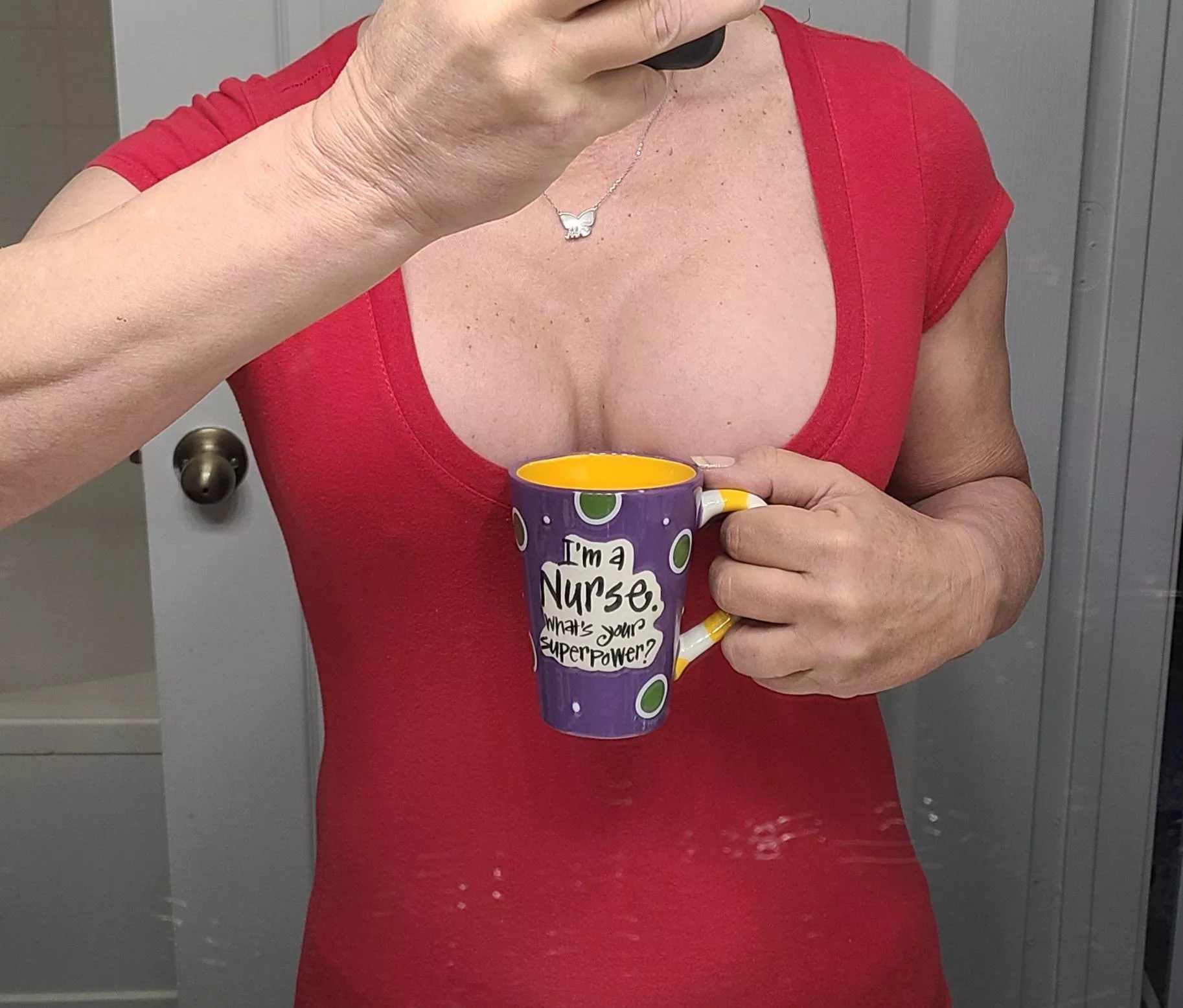 Getting ready to take my granddaughter to a children's theater show! Yes, I will put a sweater on and cover my strengths 😅