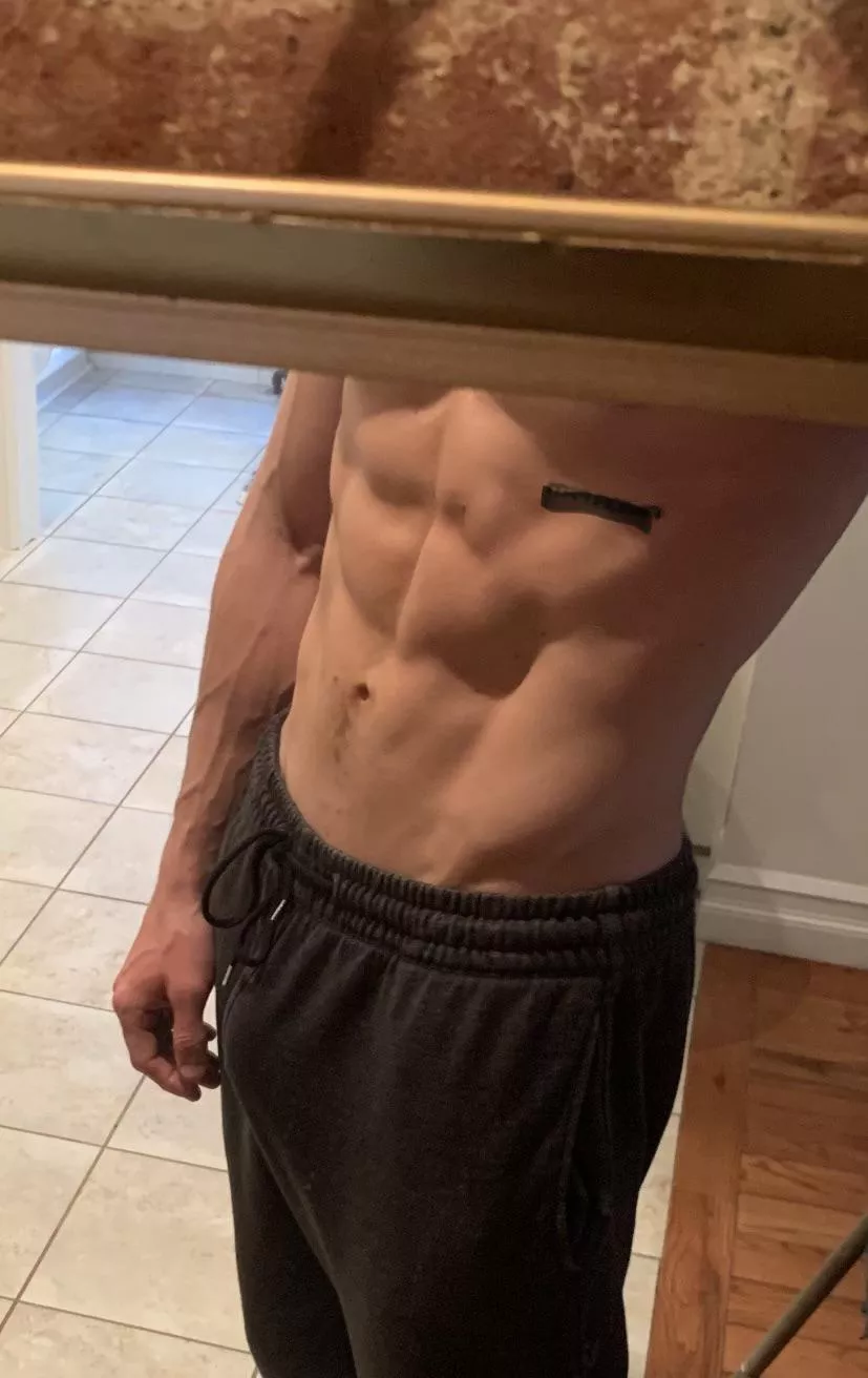 Gray sweatpants and arm veins