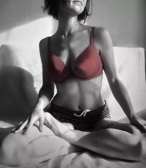 Half lotus. Breasts control. Oh, I meant breath! Breath control