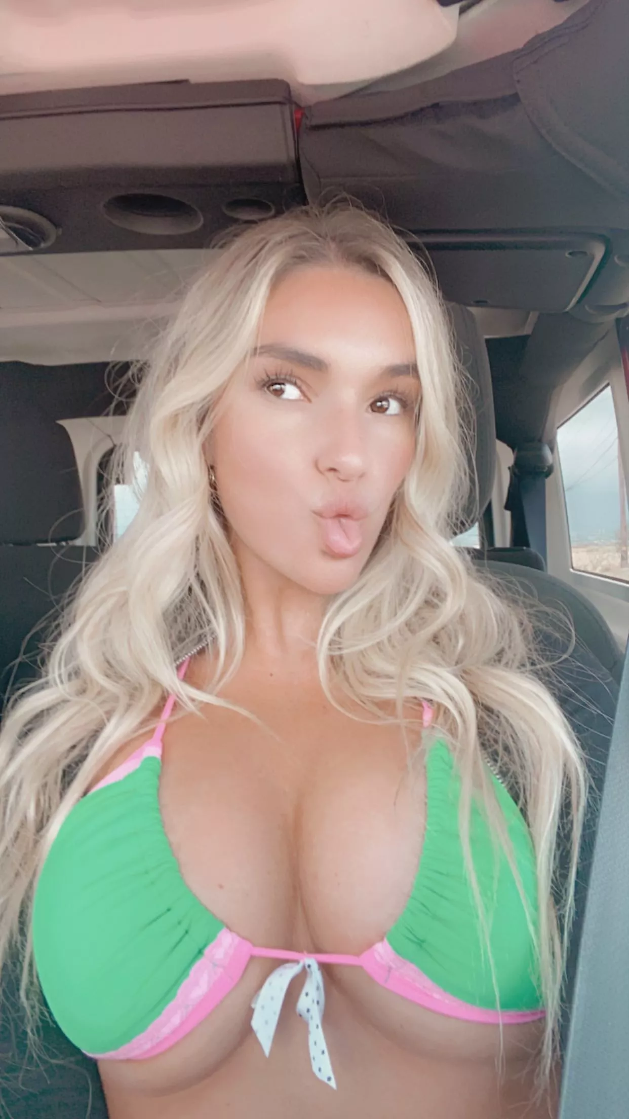 In her car