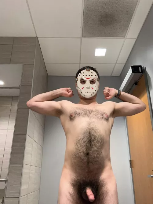 Post-workout progress pic. Any volunteers to play with my pubes?