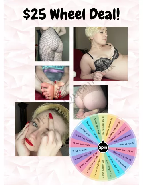 TGIF $25 wheel deal !!Live content• Customs• Worn Items • Sexting• Domme Content and Fetish friendly 😈 Dm for my menu [selling] [kik] FairyQueenTink [snap] fairyqueentink [tele ] Tink_3