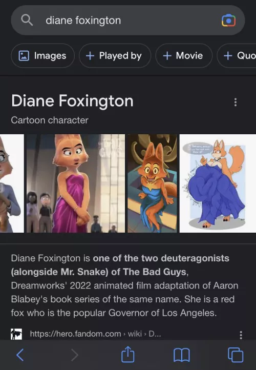 {image} I propose we make Diane Foxington the new mascot of vore. She has a vore photo as a first result on a google search.