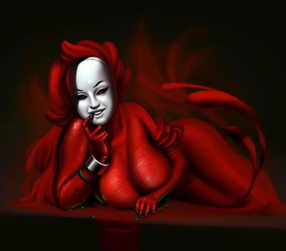 Painted my version of a slime girl, the mask animates fluids to her form