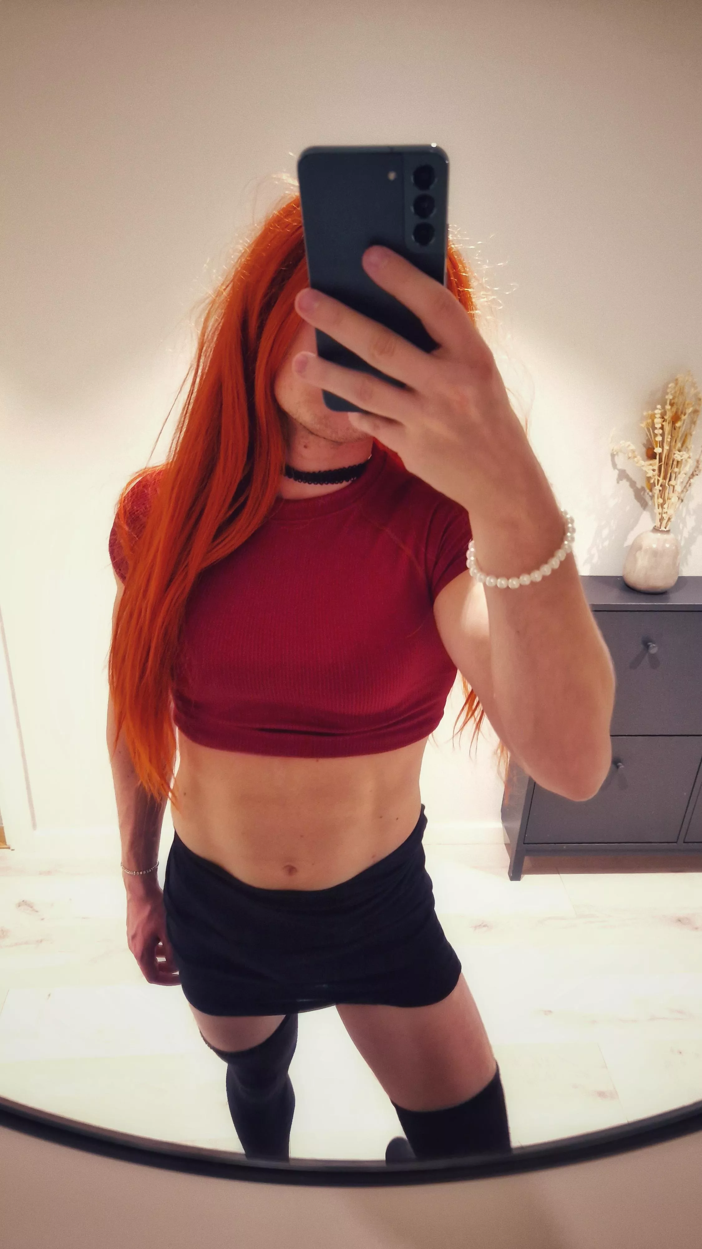 Short skirt and knee highs