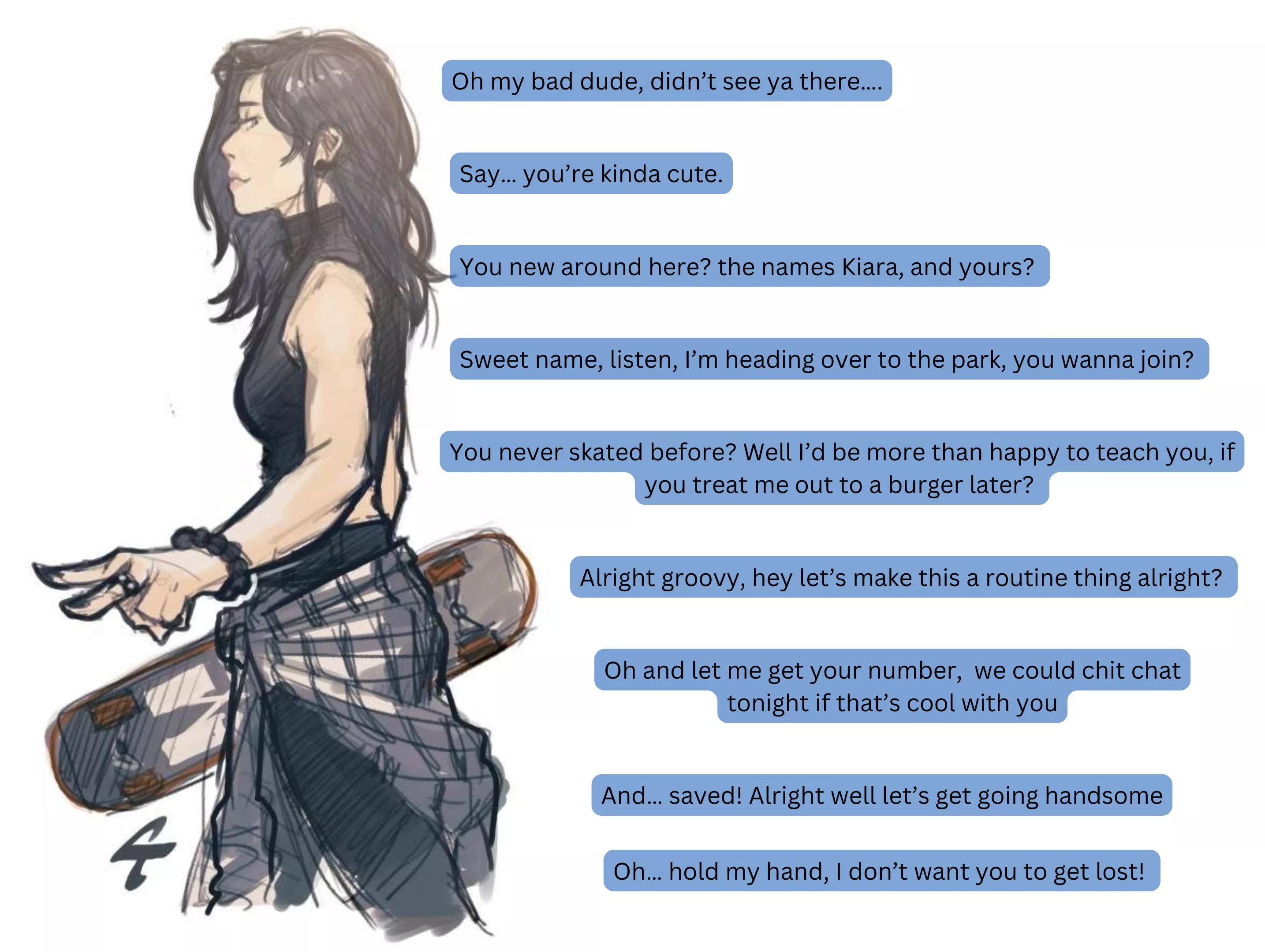 Skater chick hits on you [Dating] [MalePOV] [Skater] [Chick] [Smooth] Artist: CtChrysler__ (Twitter)