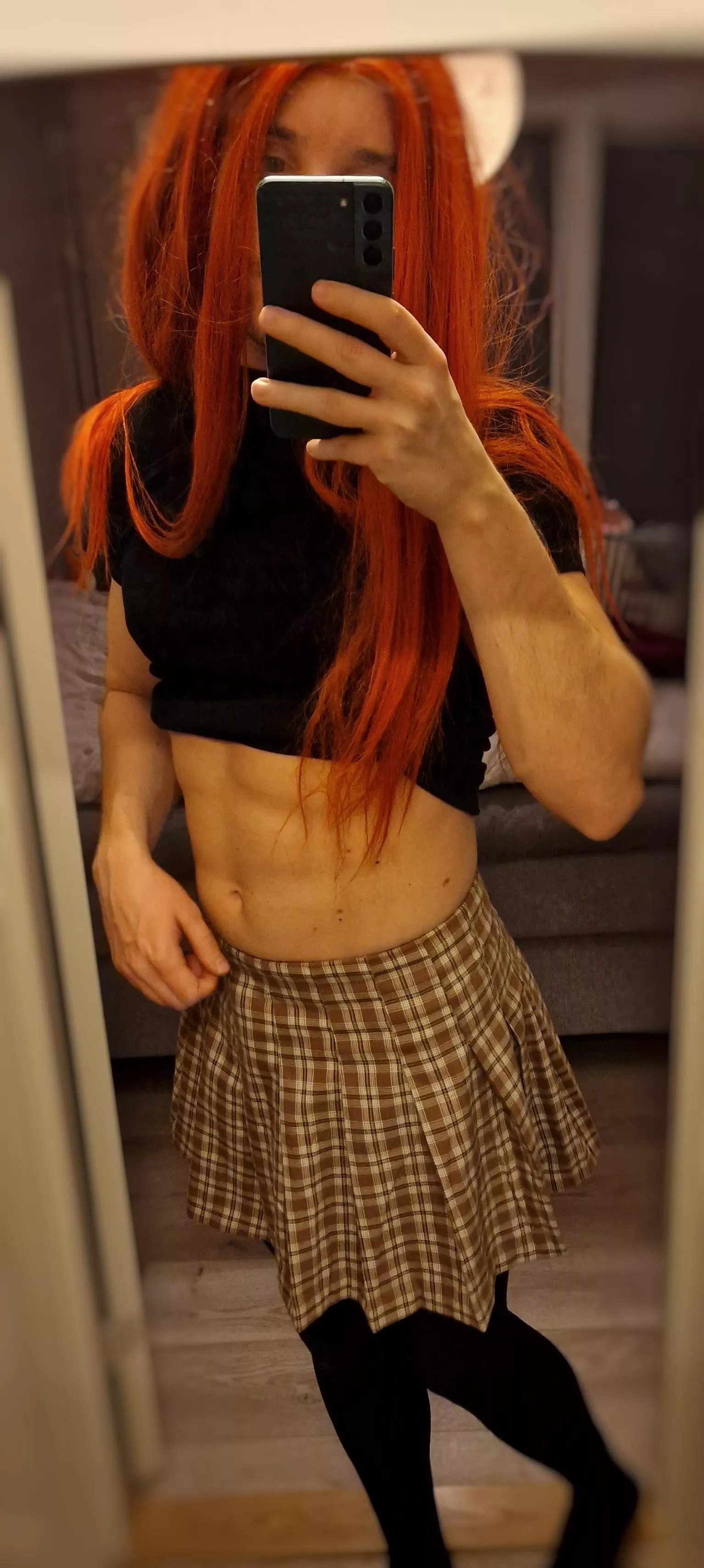 Skirt and abs, feel so cute 🥰