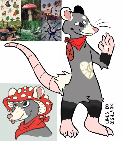 The revised version of Possum, my opossum OC they/them/ he/him pronouns u/KatiBeast made the hat