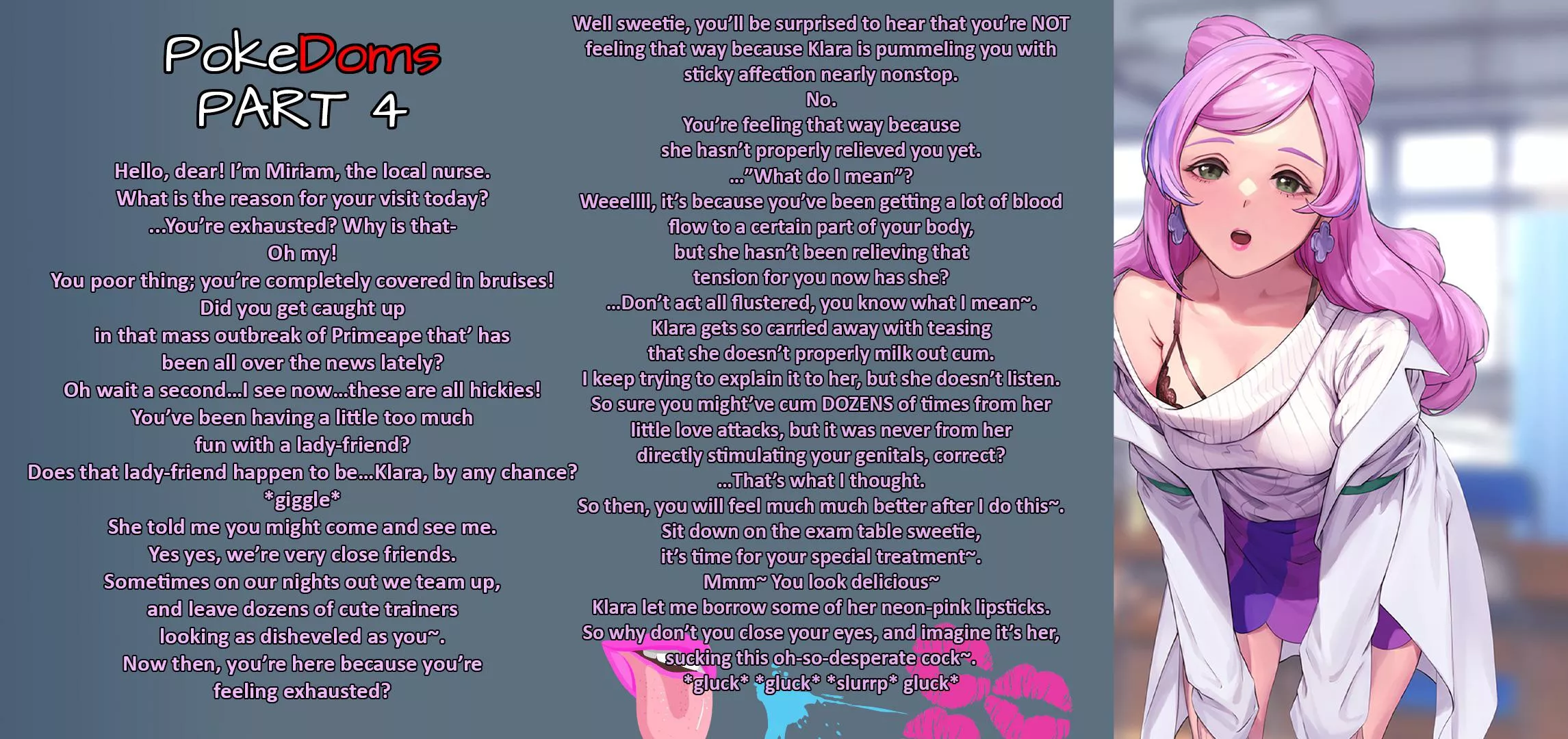 A Visit To Nurse Miriam [Pokemon] [PokeDom Series 4] [F4M] [F Dom] [Teasing] [Lipstick] [Blowjob]