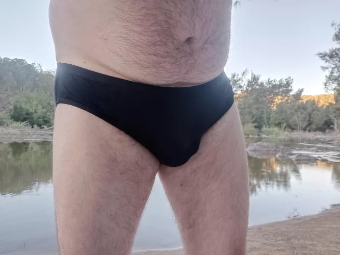 Back in classic black silk panties after a skinny dip