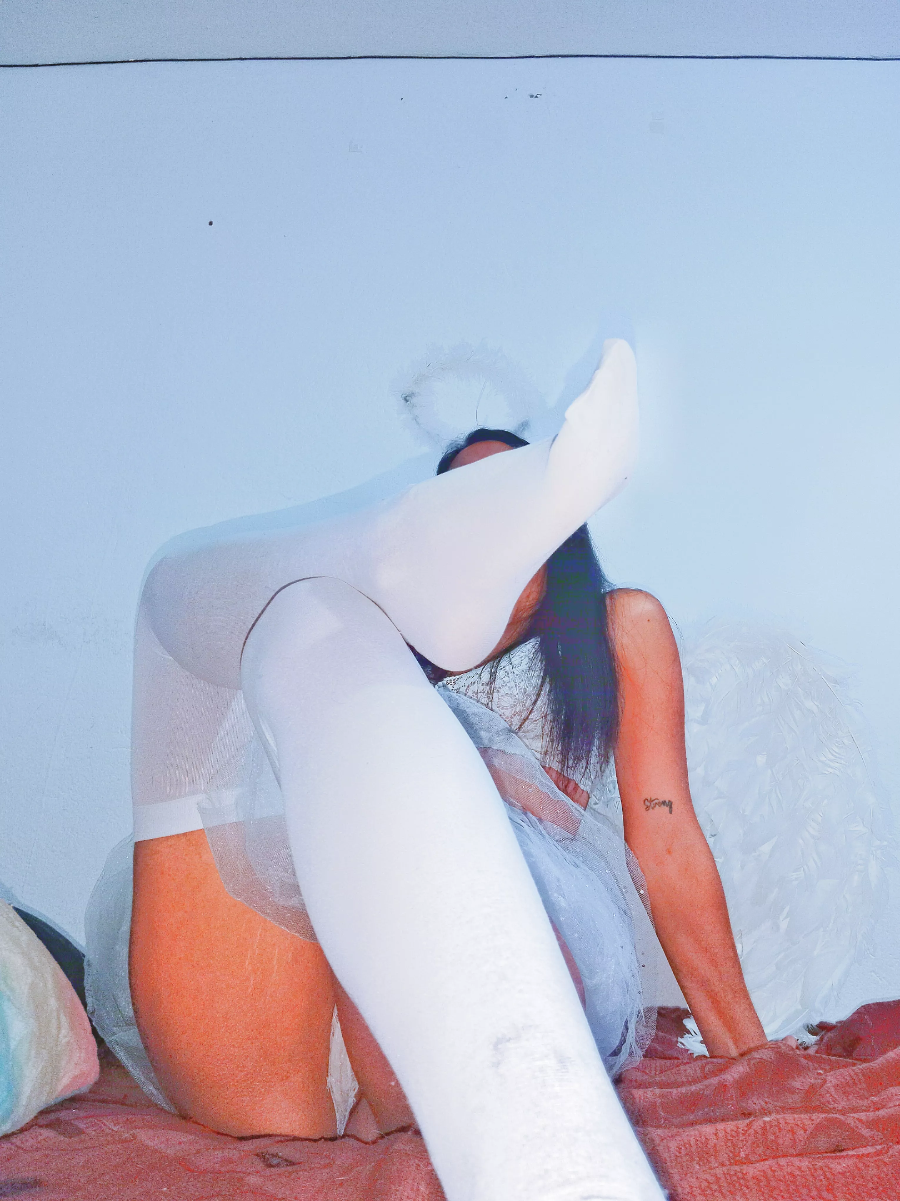 Here's an angel behaving naughtily. You gotta spank her, daddy.