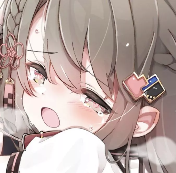 LF Color source: 1girl, gray hair, hair ornaments, flower hair, braid, long hair, gray eyes, heart shaped pupils, sad face, open mouth, sweat, looking back, close-up, breath, white clothes, short sleeve shirt