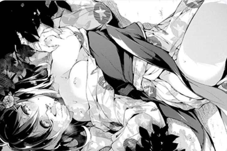 LF Mono Source: 1girl, 1boy, kimono, breast grab, sweat, open mouth, saliva,