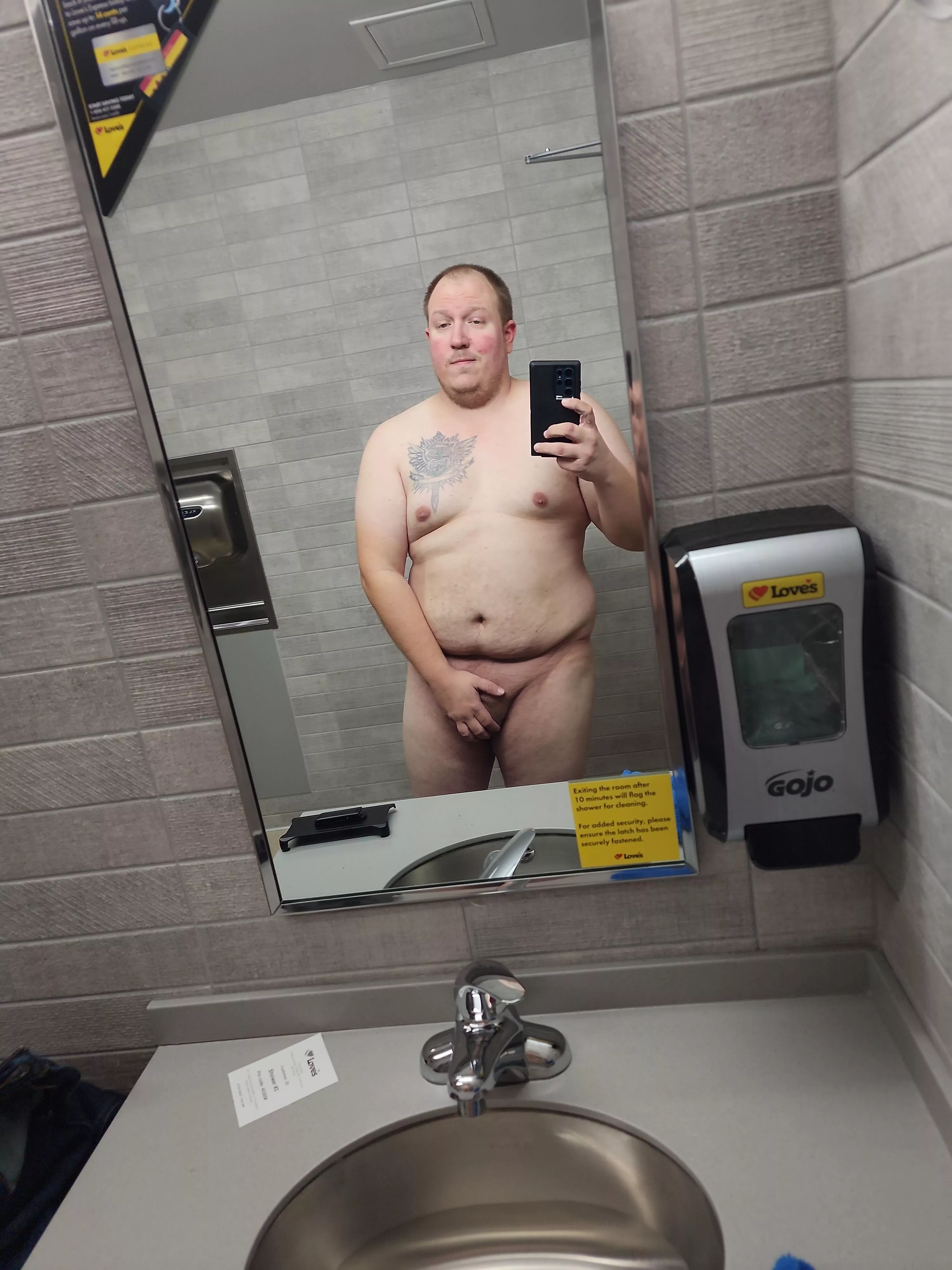 random truck stop shower selfie