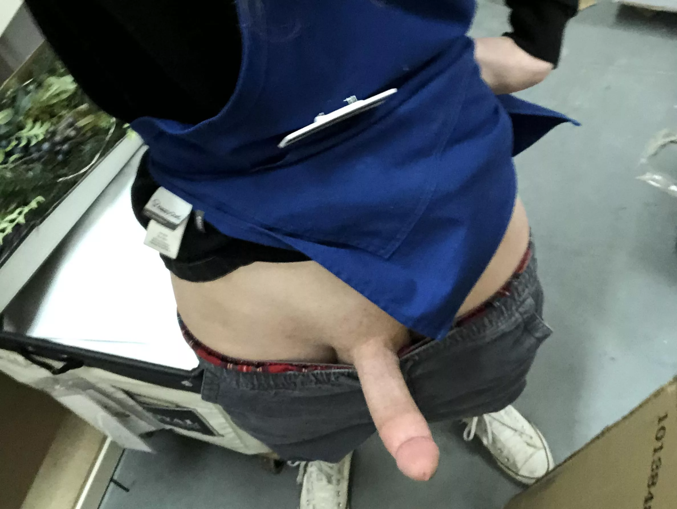 Showing off my teen cock while on the clock! 18