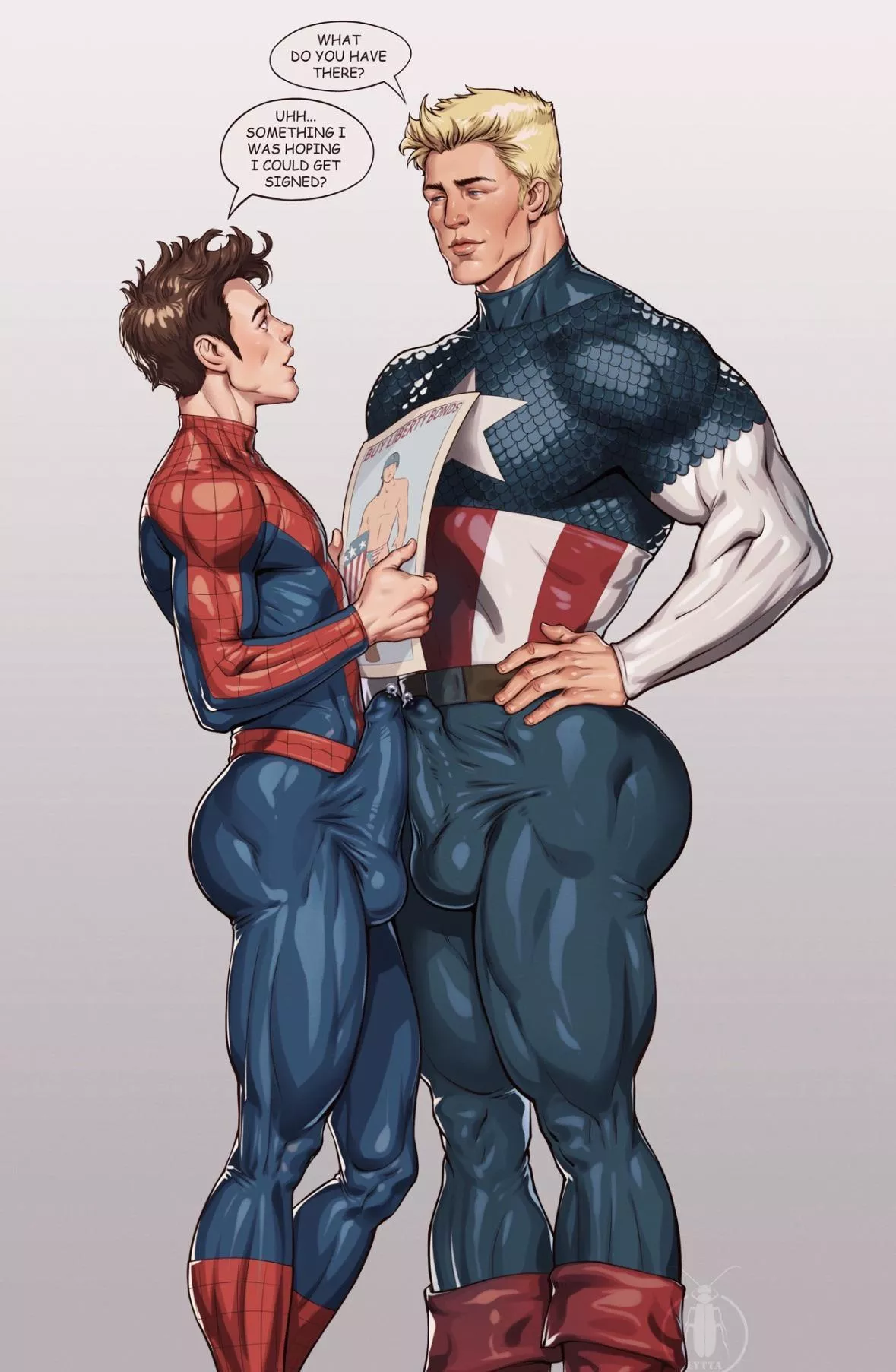 Spiderman and Captain America get into a first to cum loses fight to prove their dominance. Who wins? and who loses and gets humiliated? comment or pm me. I think Spidey will win.