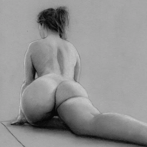 Yoga, charcoal pencil drawing