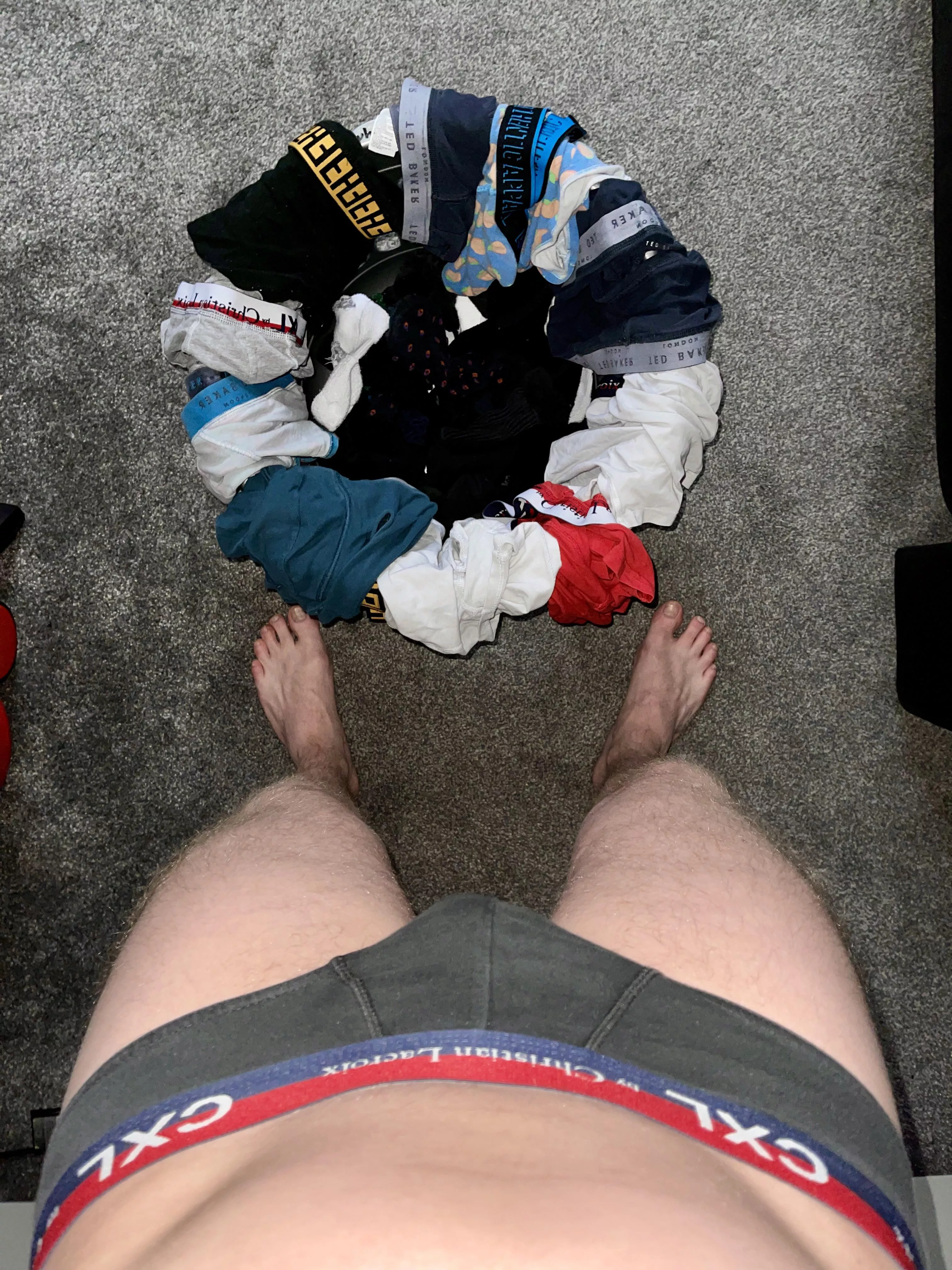 Bet you’d love to get your head in this dirty washing basket with all my boxers and socks in from the past week