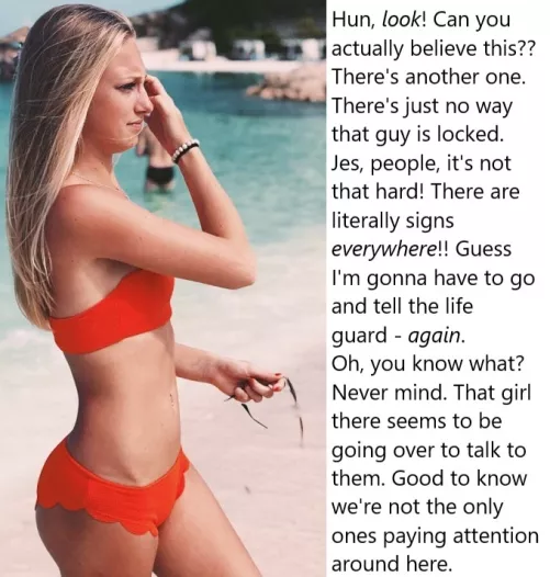 Chastity Fantasy: Caption 207a. Good thing they're keeping an eye out.