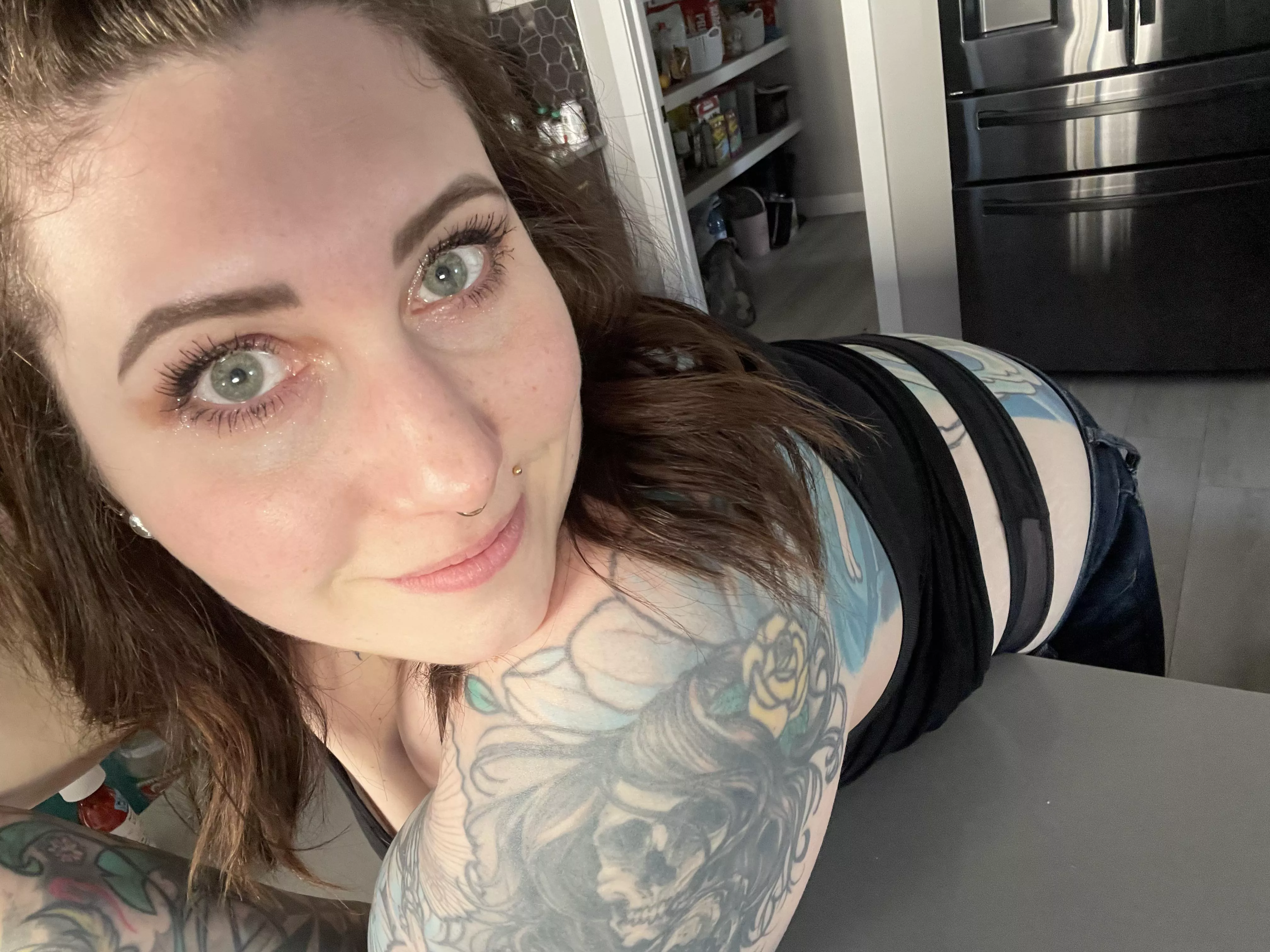 Pants down in the kitchen