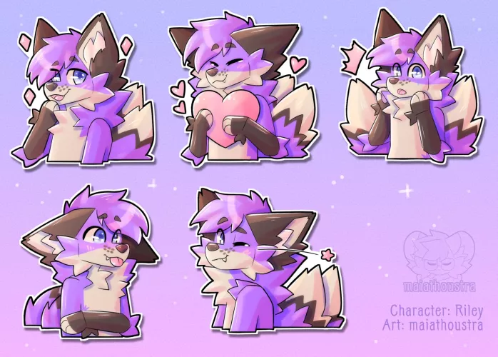 Purple fox sticker pack ~ comm for RileyToonFox, art by me @maiathoustra