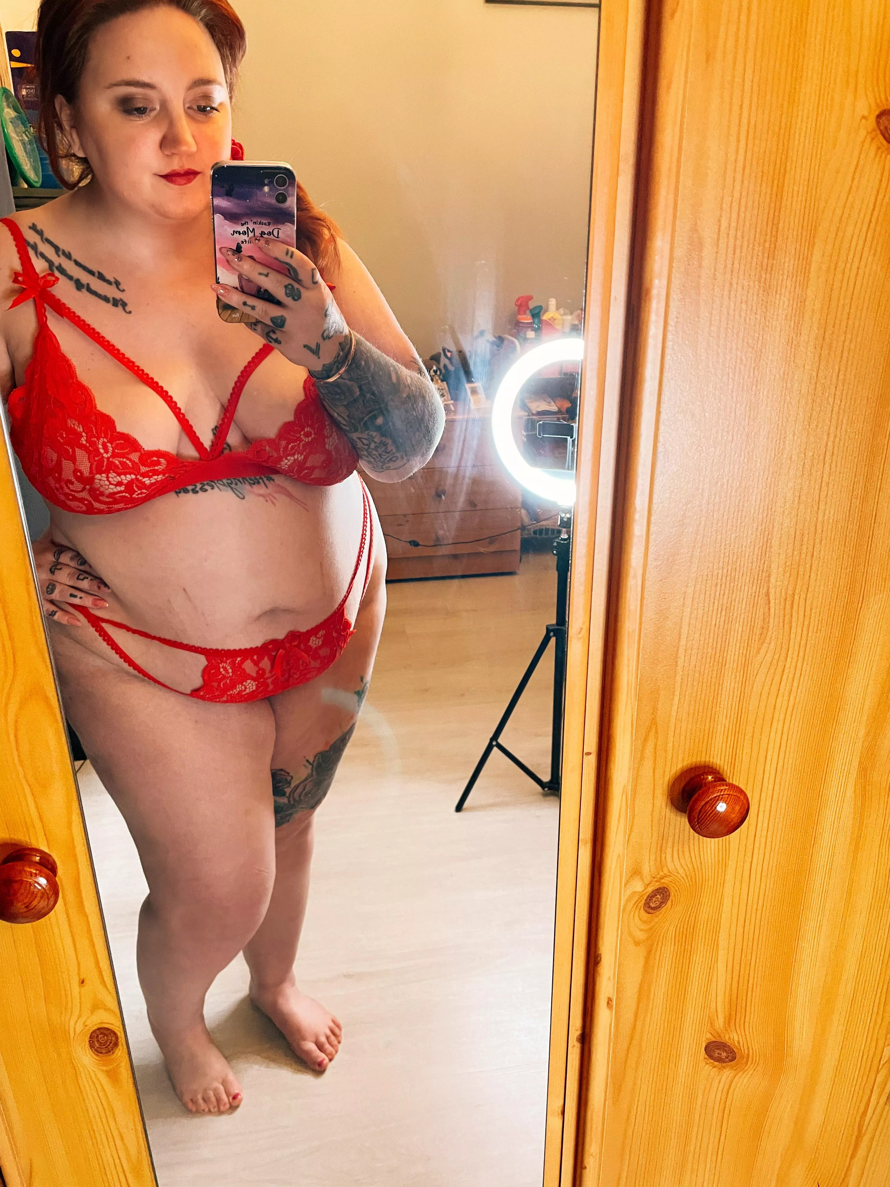 Redhead wearing red lingerie 🔥