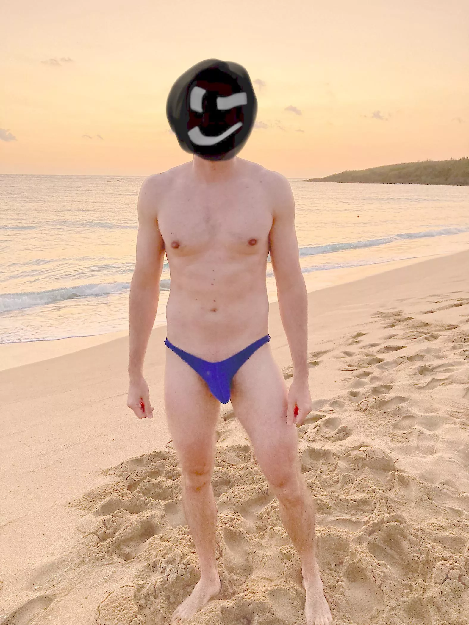Skimpy speedo on public beach can hardly contain my bulge