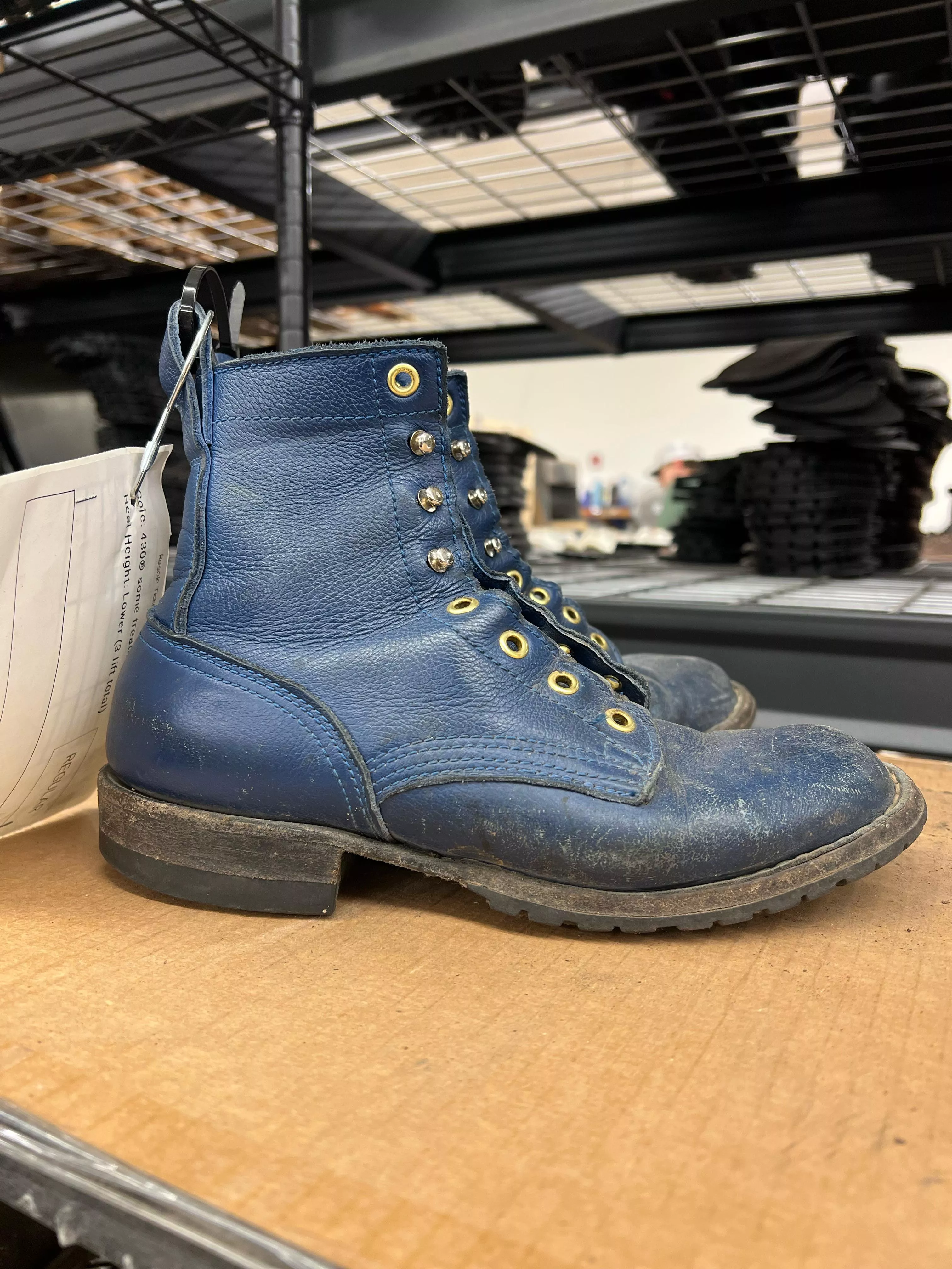 Some JK’s we made for fun a looong time ago, back for new soles. Interesting and unique leather. It’s a Blue Phoenix with Elk lining. These were made on a 55 last