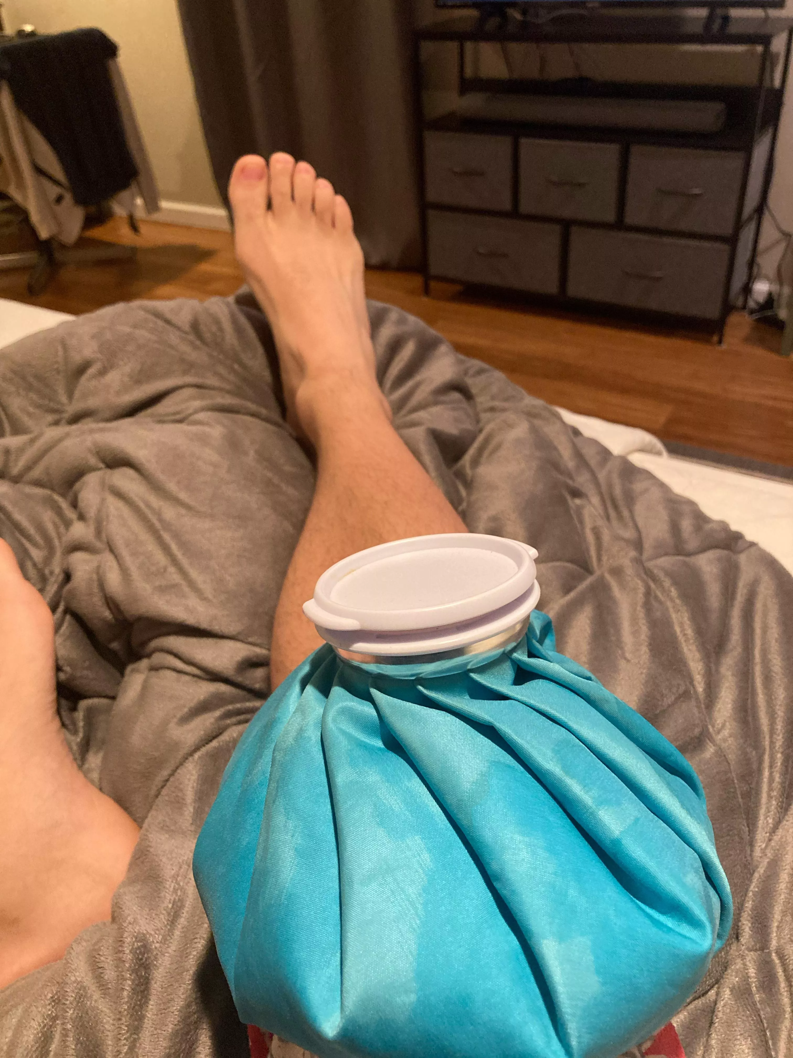 Who’s rubbing my foot while I ice my ankle? Went too hard in the gym today