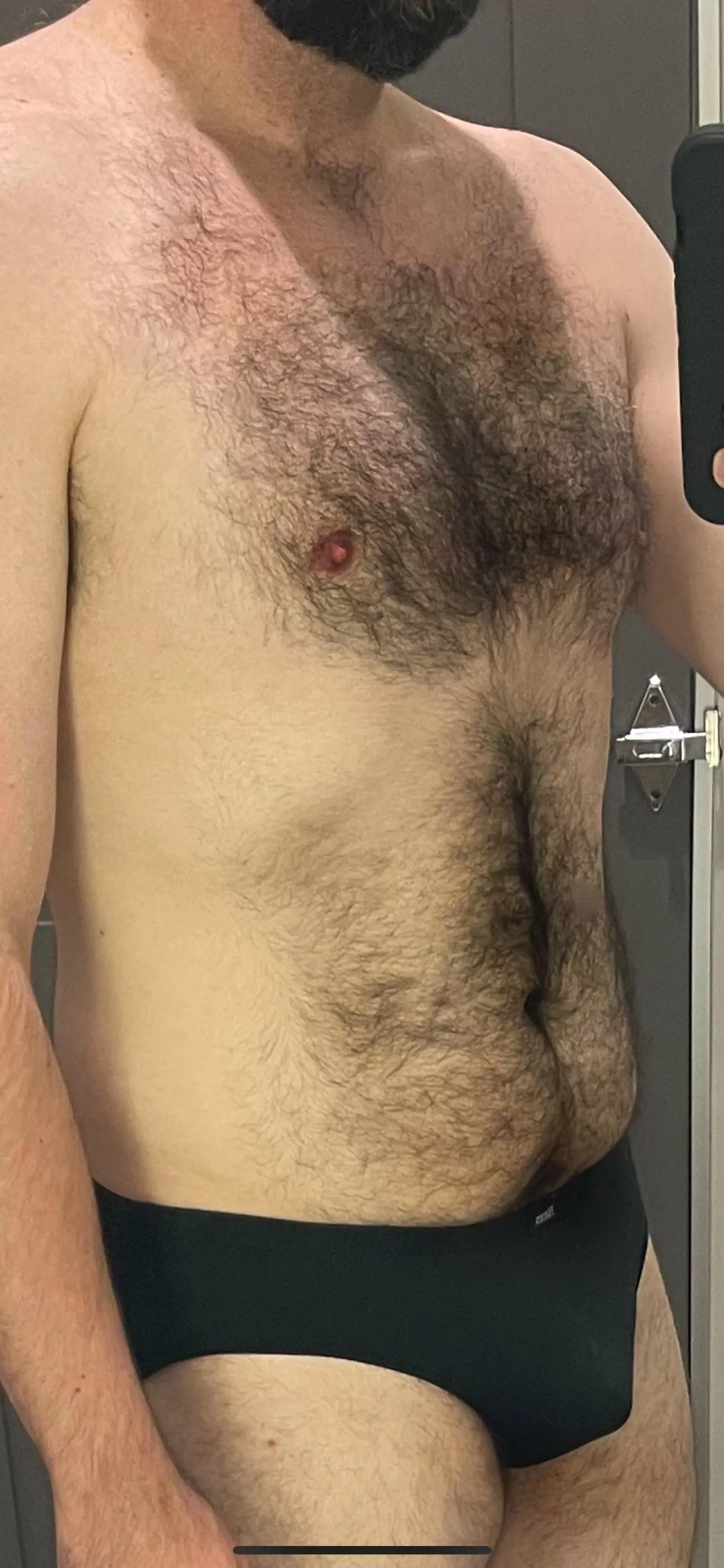 40, 6’4” Chest and stomach hair never stops spreading :)