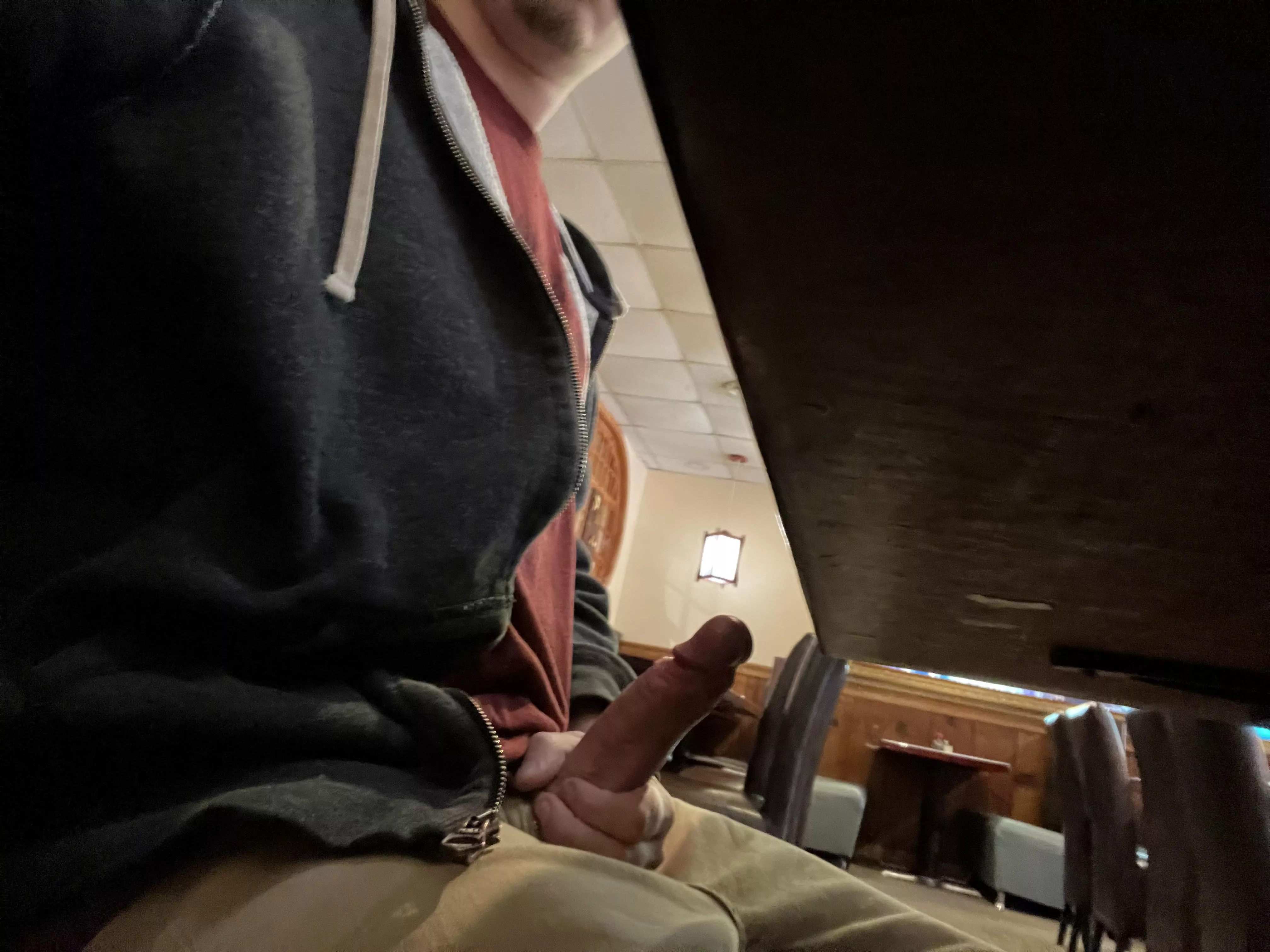 Almost got caught by the waitress.