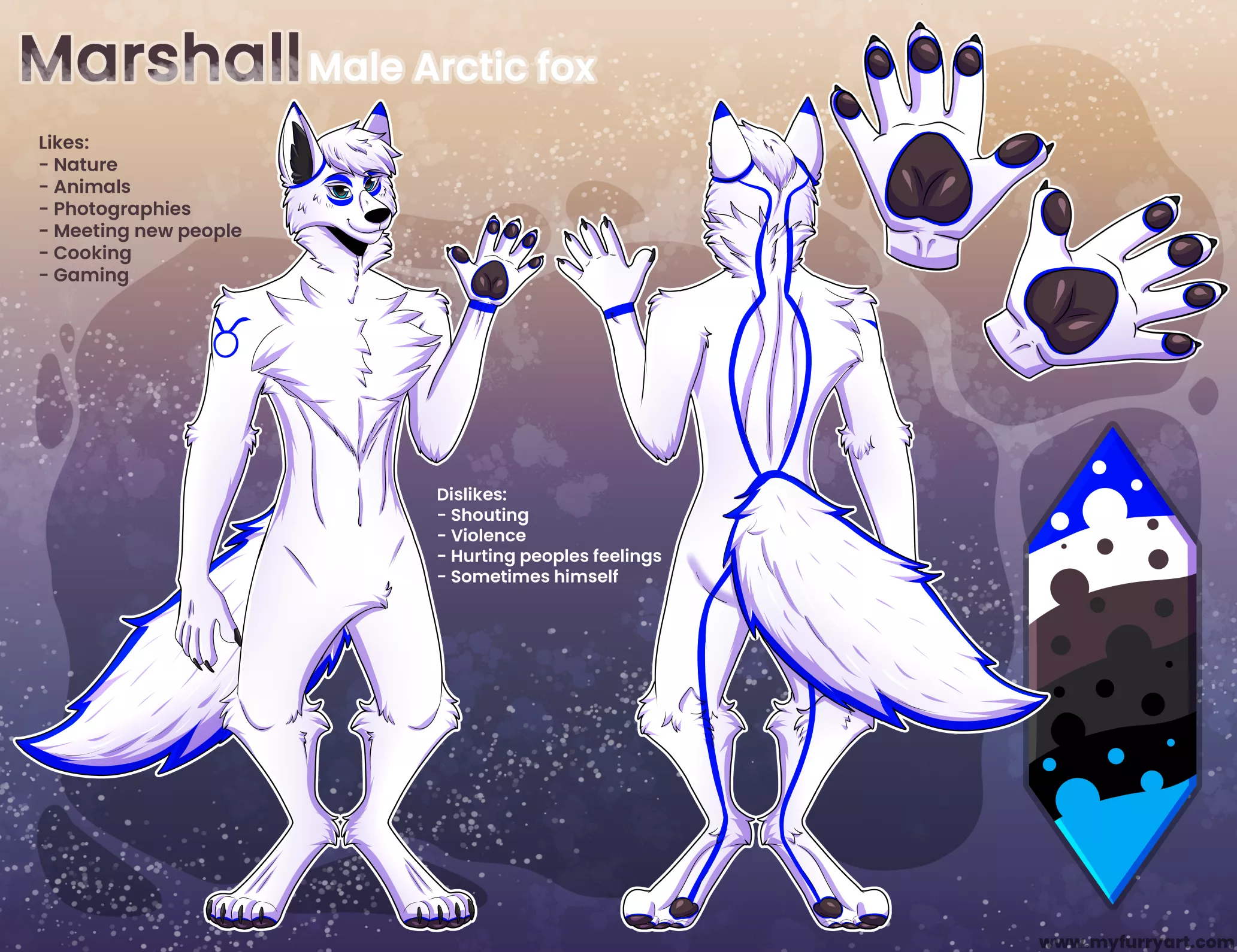 Hey, i don't usually post here but i just wanted to show the world the ref sheet i have get of my fursona. (Art done by @MyFurryArt from twitter)