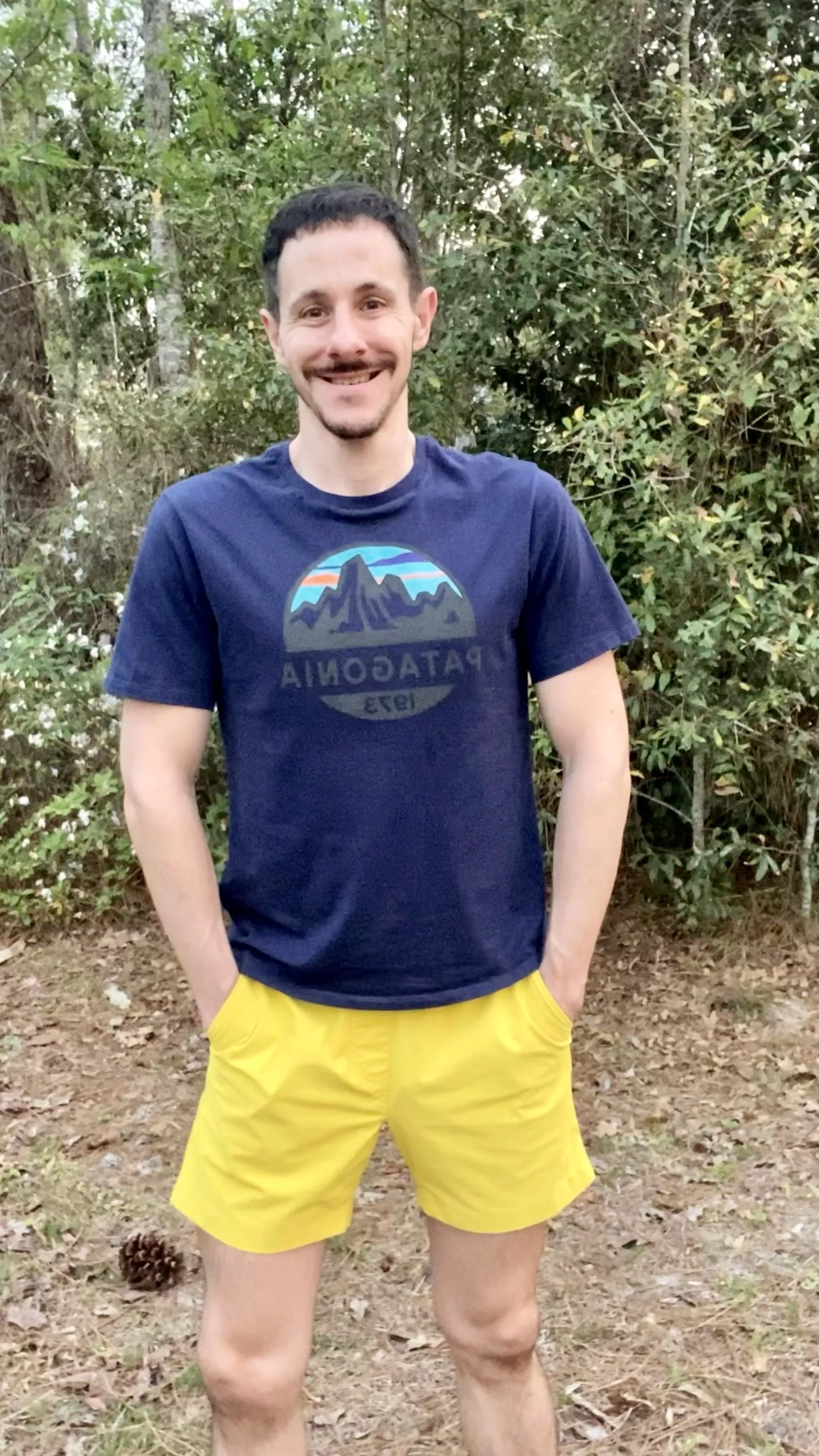 It was a yellow shorts kind of day (and a rare smile in a picture)