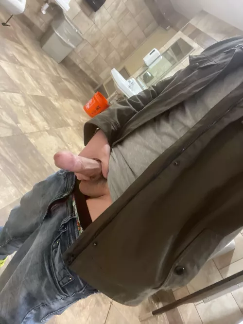 Letting it hang out in the Home Depot bathroom