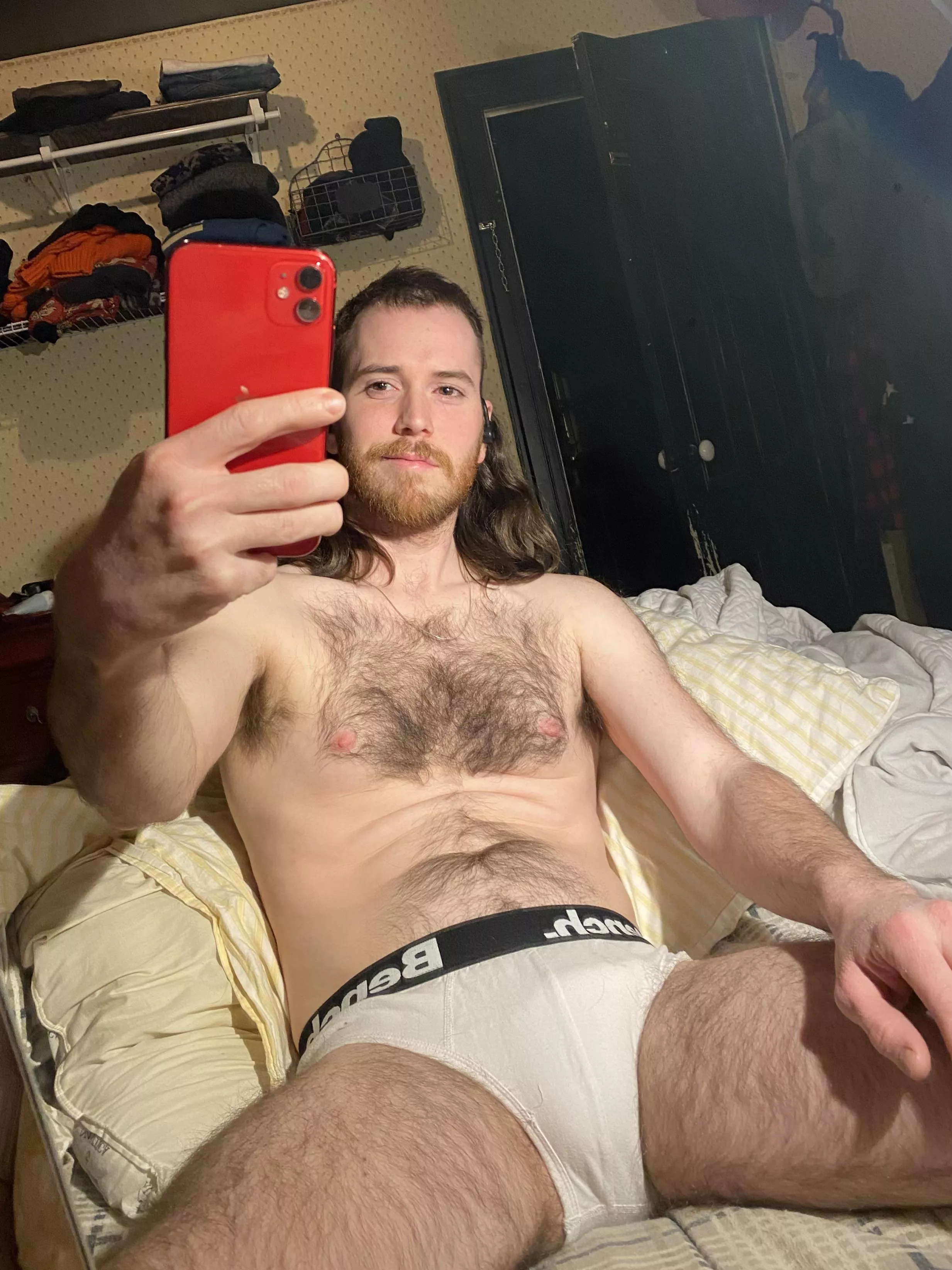 Love how much darker my hair looks in white underwear