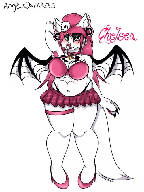 My fursona, Chelsea. She’s half fruit bat half arctic fox ^^ made her myself