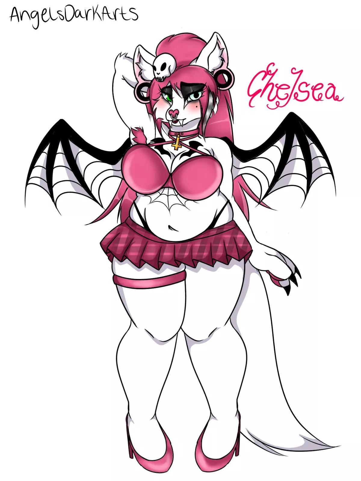 My fursona, Chelsea. She’s half fruit bat half arctic fox ^^ made her myself