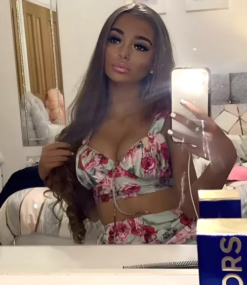 Showing off her boob job