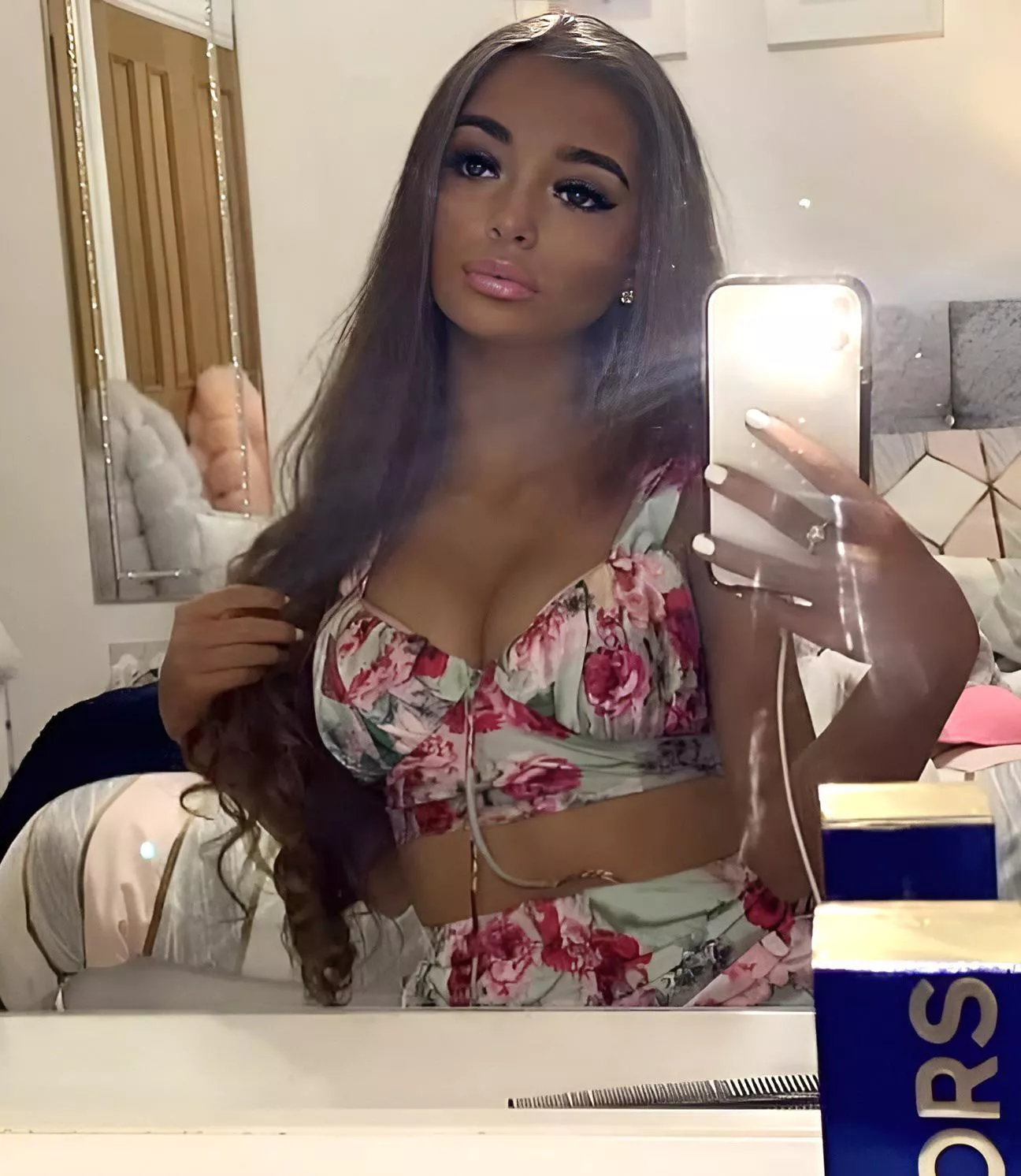 Showing off her boob job