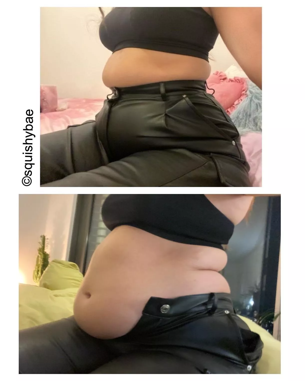 So I planned to film a button pop vid in these pants but… I couldn’t do them up 🫣 the top pic is one of the first belly pics I ever posted! Quite the transformation 😜