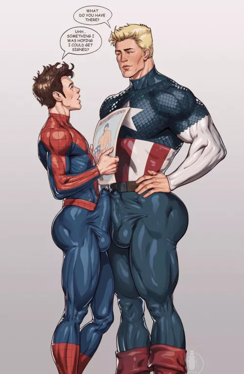 Spiderman and Captain America get into a first to cum loses fight to prove their dominance. Who wins? and who loses and gets humiliated? comment or pm me. I think Spidey will win.