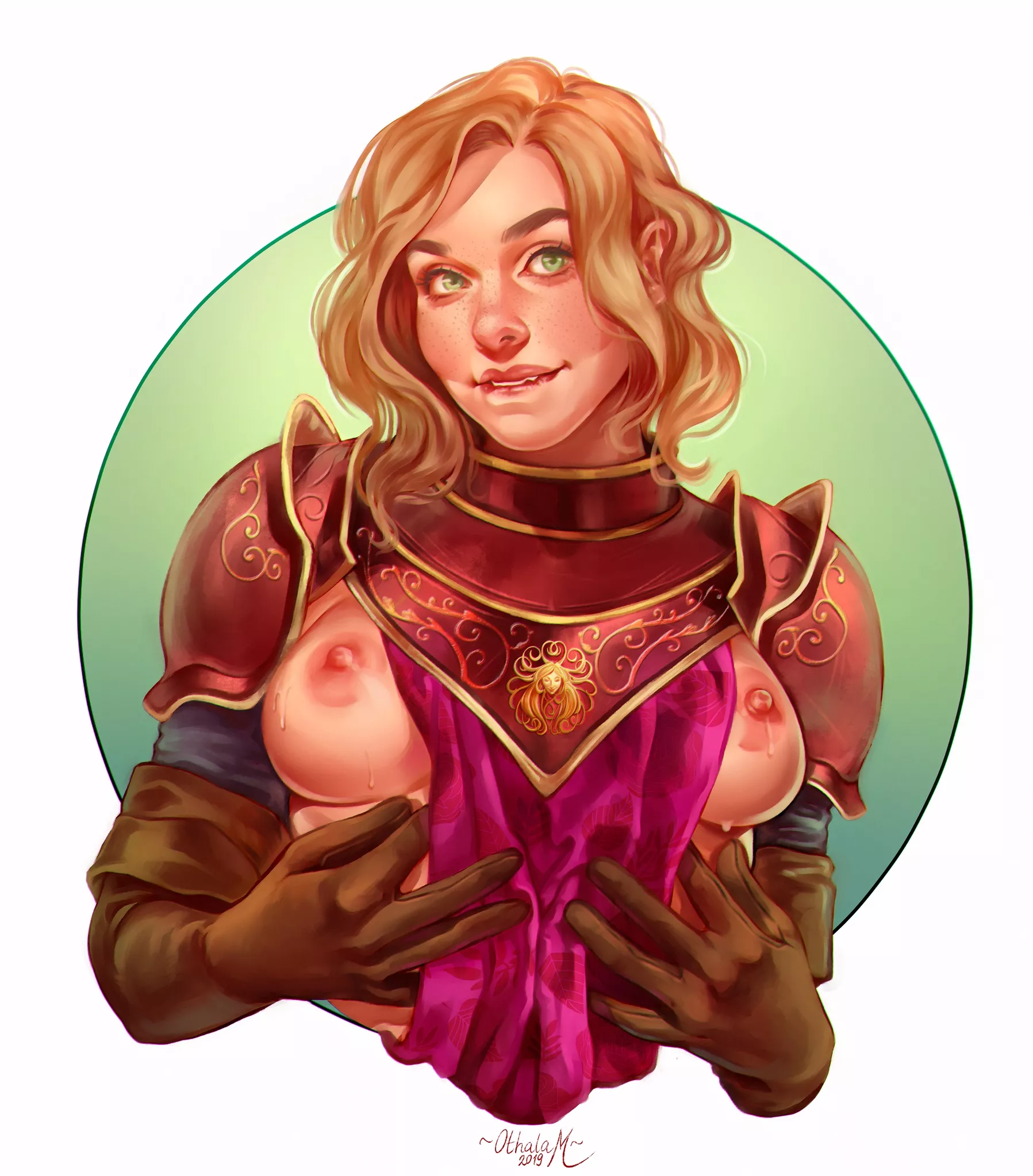 Chloey the Cleric showing off the goods (Othalam)