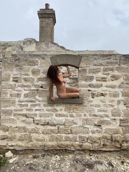 Climbing through some ruins